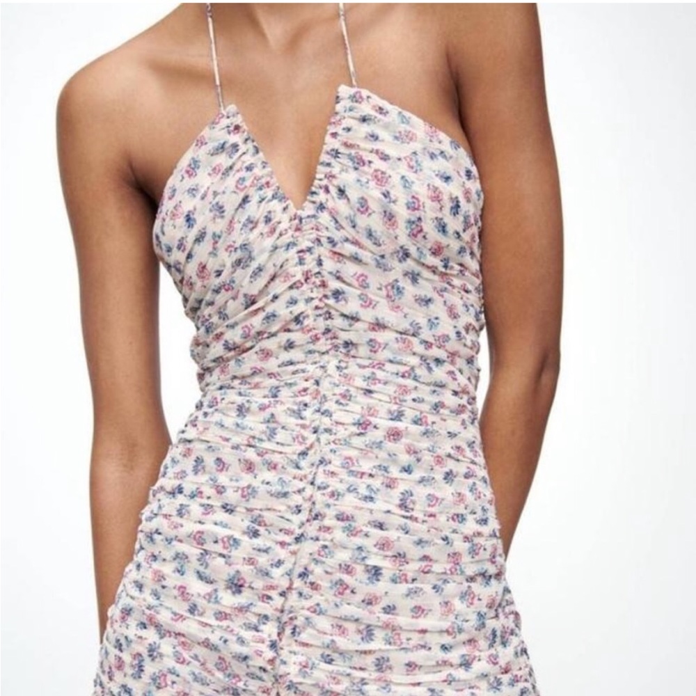 Zara Metallic Thread Draped Print Mini Dress